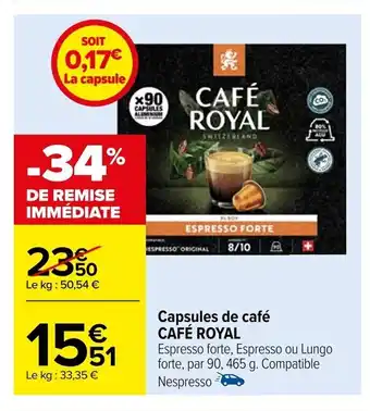 Carrefour Capsules de café CAFÉ ROYAL offre