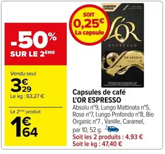 Carrefour Capsules de café L'OR ESPRESSO offre