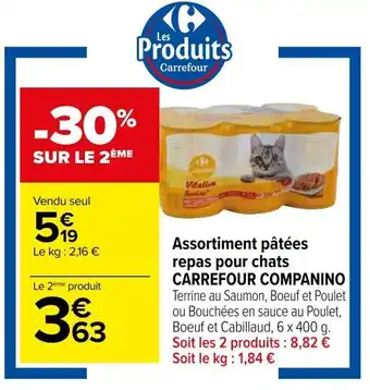 Carrefour Assortiment repas pour chats CARREFOUR COMPANINO offre