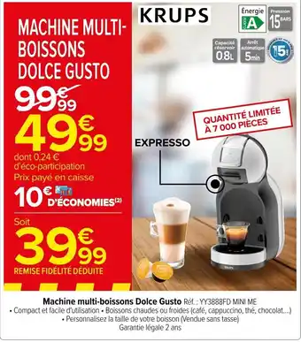 Carrefour Machine multi-boissons Dolce Gusto Réf. : YY3888FD MINI ME offre