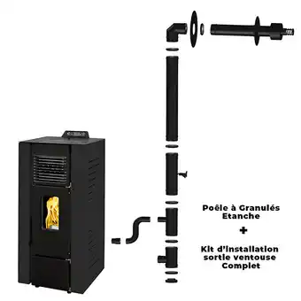 Bricomarché Poêle à granulés étanche anita 9 kw noir sannover + kit d'installation complet offre