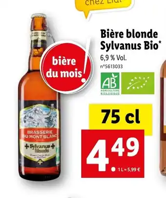Lidl Biére Blonde Syvlvanus Bio offre