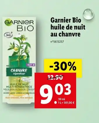 Lidl Garnier bio huile de nuit au chanvre offre
