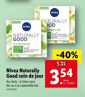 Lidl Nivea naturally good soin de jeur offre