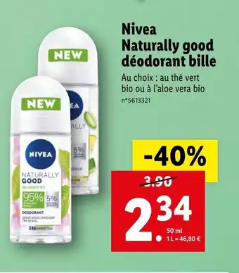 Lidl Nivea Naturally good déodorant bille offre
