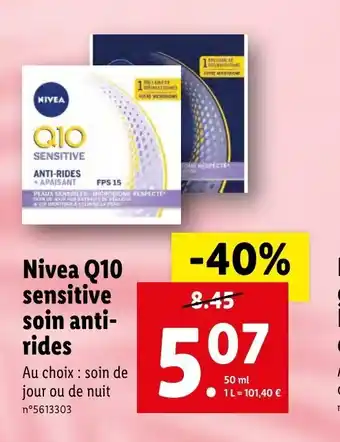 Lidl Nivea Q10 sensitive soin anti rides offre
