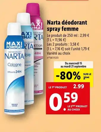 Lidl Narta déodorant spray femme offre
