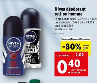 Lidl Nivea déodorant roll-on homme offre