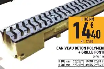 Brico Cash Caniveau Béton Polymère + Grille Fonte offre