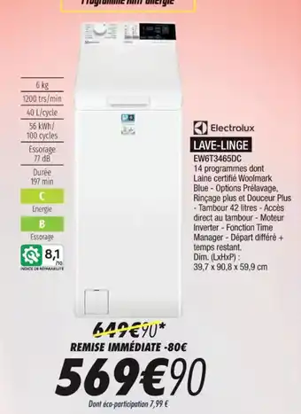 Blanc Brun LAVE-LINGE EW6T3465DC offre