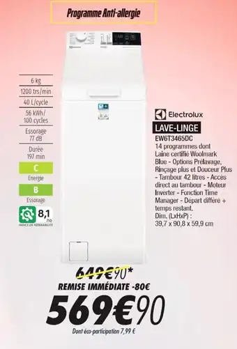 Blanc Brun LAVE-LINGE EW6T3465DC offre