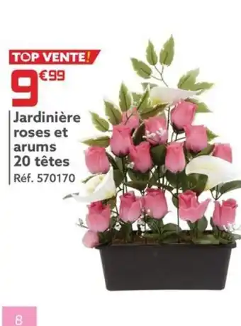 Jardinière roses et arums 20 têtes