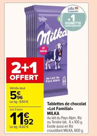 Carrefour Market Tablettes de chocolat Lot Familial MILKA offre