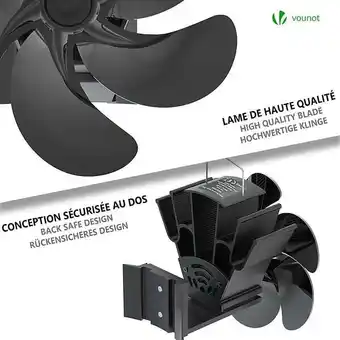 Vounot ventilateur poele bois 6 lames avec thermometre
