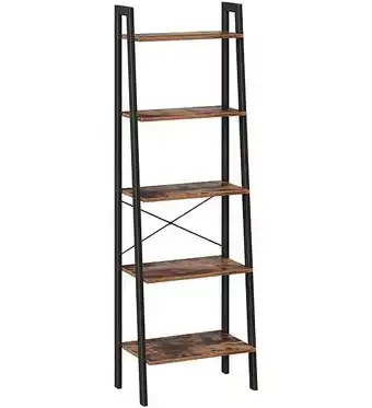 Larbin - étagère style rustique salon/chambre à coucher/bureau - 172x56x34 cm - 5 tablettes - marron