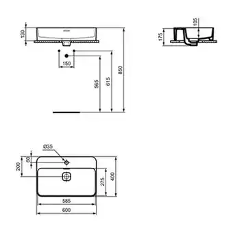 Ideal standard strada ii lave-mains blanc 600x400 mm (t299801)