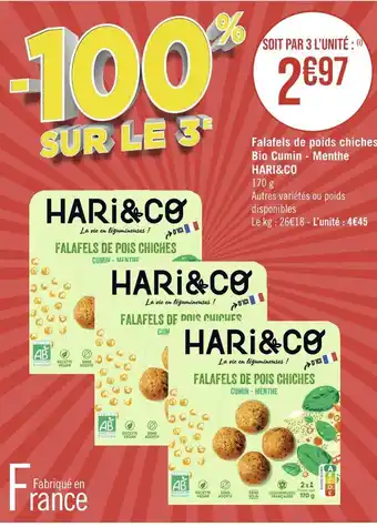 Casino Supermarchés Hari&co falafels de poids chiches bio cumin - menthe offre
