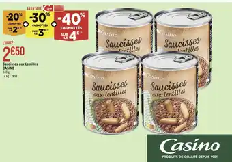 Casino Supermarchés Casino saucisses aux lentilles offre