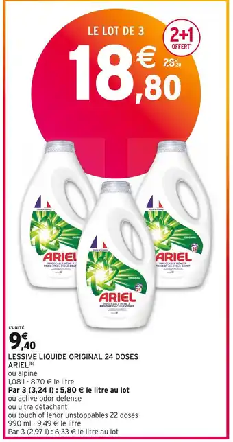 Intermarché Ariel lessive liquide original 24 doses (b) offre