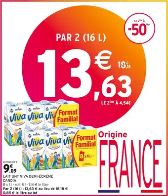 Intermarché Candia lait uht viva demi-écrémé offre