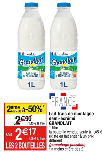 Cora x Carrefour Grandlait lait frais de montagne demi-écrémé offre