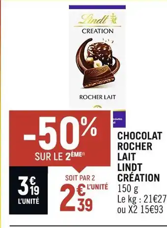Spar Lindt création chocolat rocher lait offre