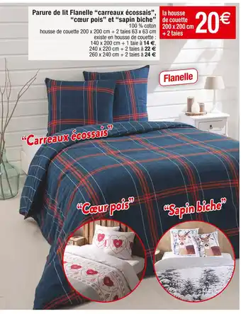 Cora x Carrefour Parure de lit flanelle carreaux écossais, cœur pois et sapin biche offre