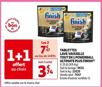 Auchan Supermarché Finish tablettes lave-vaisselle tout en 1 powerball ultimate plus (2) offre