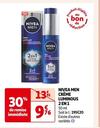 Auchan Supermarché Nivea men crème luminous 2 en 1 offre