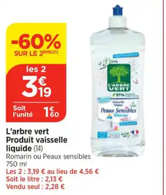 Maximarché L'arbre vert Produit vaisselle liquide offre