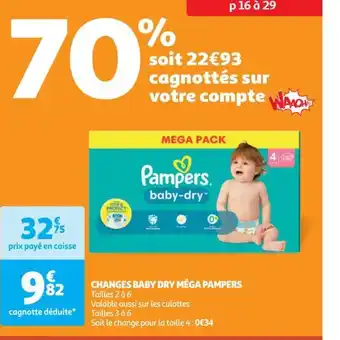 Auchan Supermarché CHANGES BABY DRY MÉGA PAMPERS offre