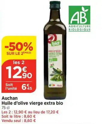 Bi1 Auchan Huile d'olive vierge extra bio offre