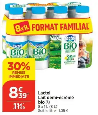 Bi1 Lactel Lait demi-écrémé bio offre