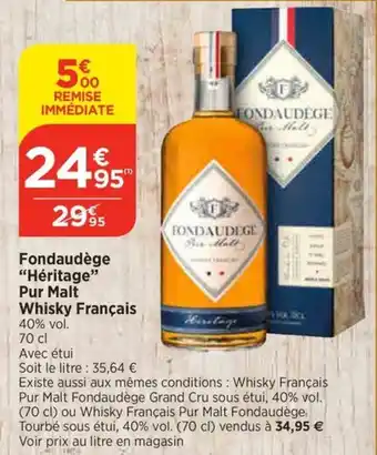Bi1 Fondaudège "Héritage" Pur Malt Whisky Français offre