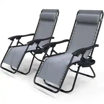 Bricorama Vounot chaise longue inclinable en textilene avec porte gobelet et portable gris lot de 2 offre