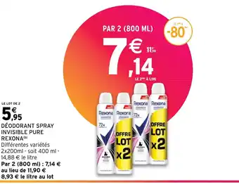 Intermarché Hyper DÉODORANT SPRAY INVISIBLE PURE REXONA offre