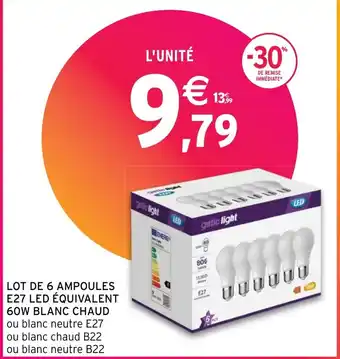 Intermarché Hyper LOT DE 6 AMPOULES E27 LED ÉQUIVALENT 60W BLANC CHAUD offre