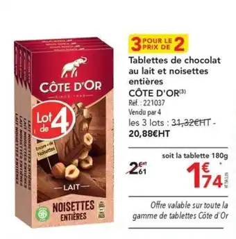 METRO Tablettes de chocolat au lait et noisettes entières CÔTE D'OR offre