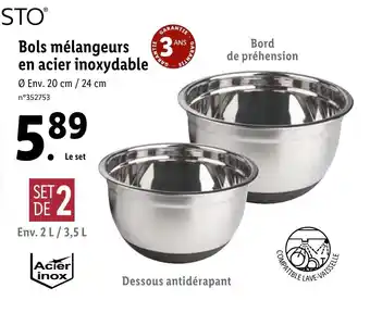 Lidl Bols mélangeurs en acier inoxydable offre
