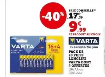 PACK DE 20 PILES LONGLIFE VARTA DONT 4 OFFERTES