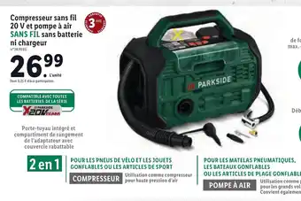 Lidl Compresseur sans fil 20 v et pompe a air offre