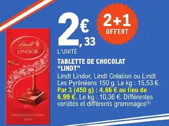 E.Leclerc TABLETTE DE CHOCOLAT "LINDT" offre