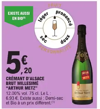 E.Leclerc CRÉMANT D'ALSACE BRUT MILLESIMÉ "ARTHUR METZ" offre