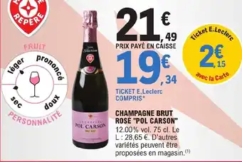 E.Leclerc CHAMPAGNE BRUT ROSE "POL CARSON" offre
