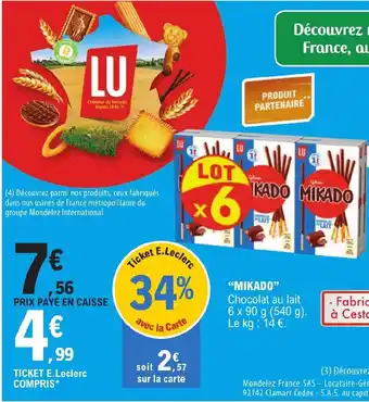 E.Leclerc "MIKADO" Chocolat au lait offre