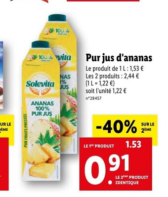 Lidl Pur jus d'ananas offre