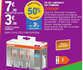 E.Leclerc LOT DE 3 AMPOULES LED STANDARD offre