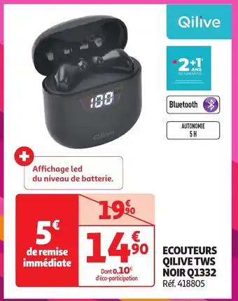 Auchan ECOUTEURS QILIVE TWS NOIR Q1332 offre