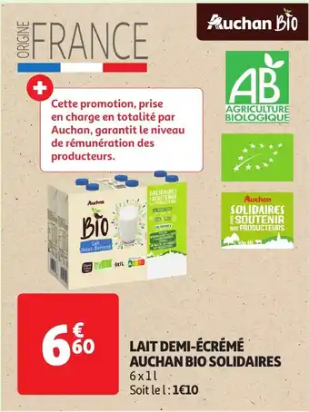 Auchan LAIT DEMI-ÉCRÉMÉ AUCHAN BIO SOLIDAIRES offre
