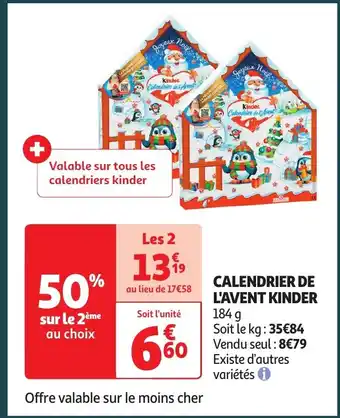 Auchan CALENDRIER DE L'AVENT KINDER offre